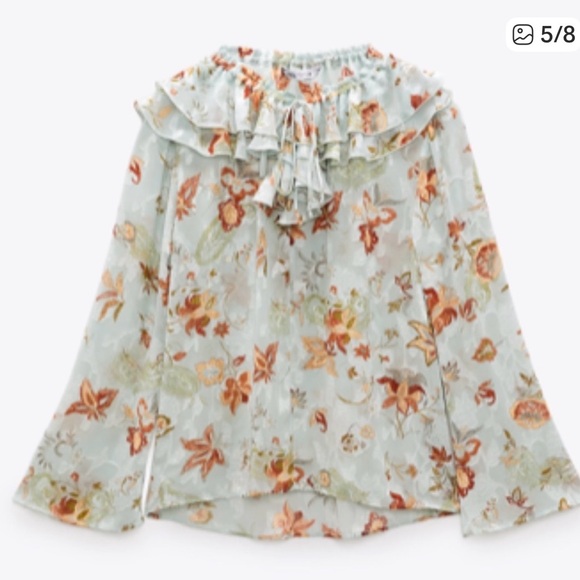 Zara Floral Ruffle Blouse - Cream and Orange - Picture 2 of 4